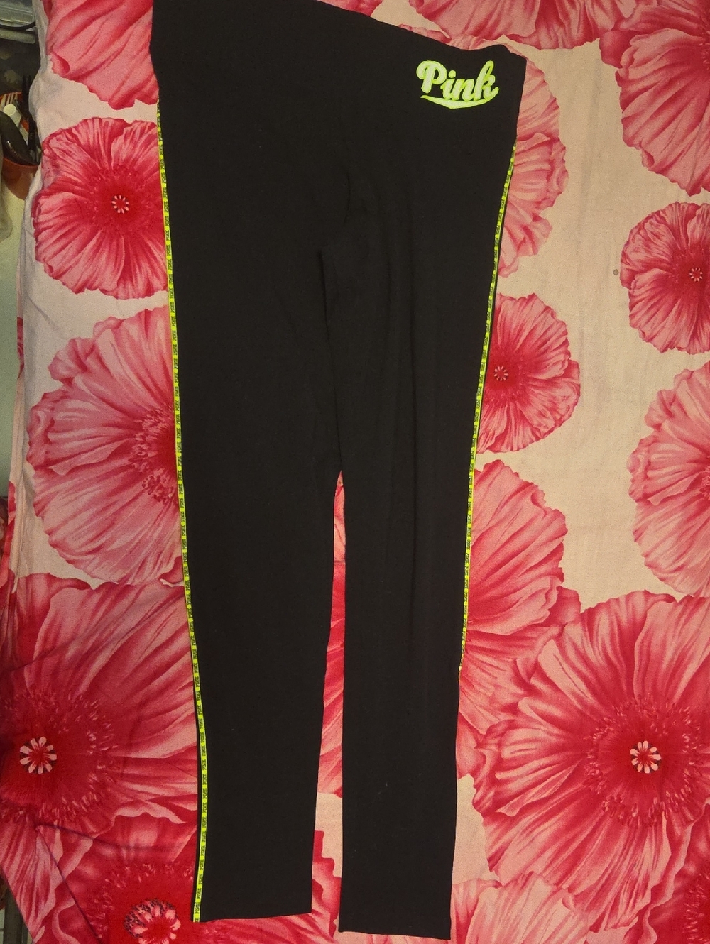 Victoria's Secret PINK Black Leggings with Neon Yellow Trim